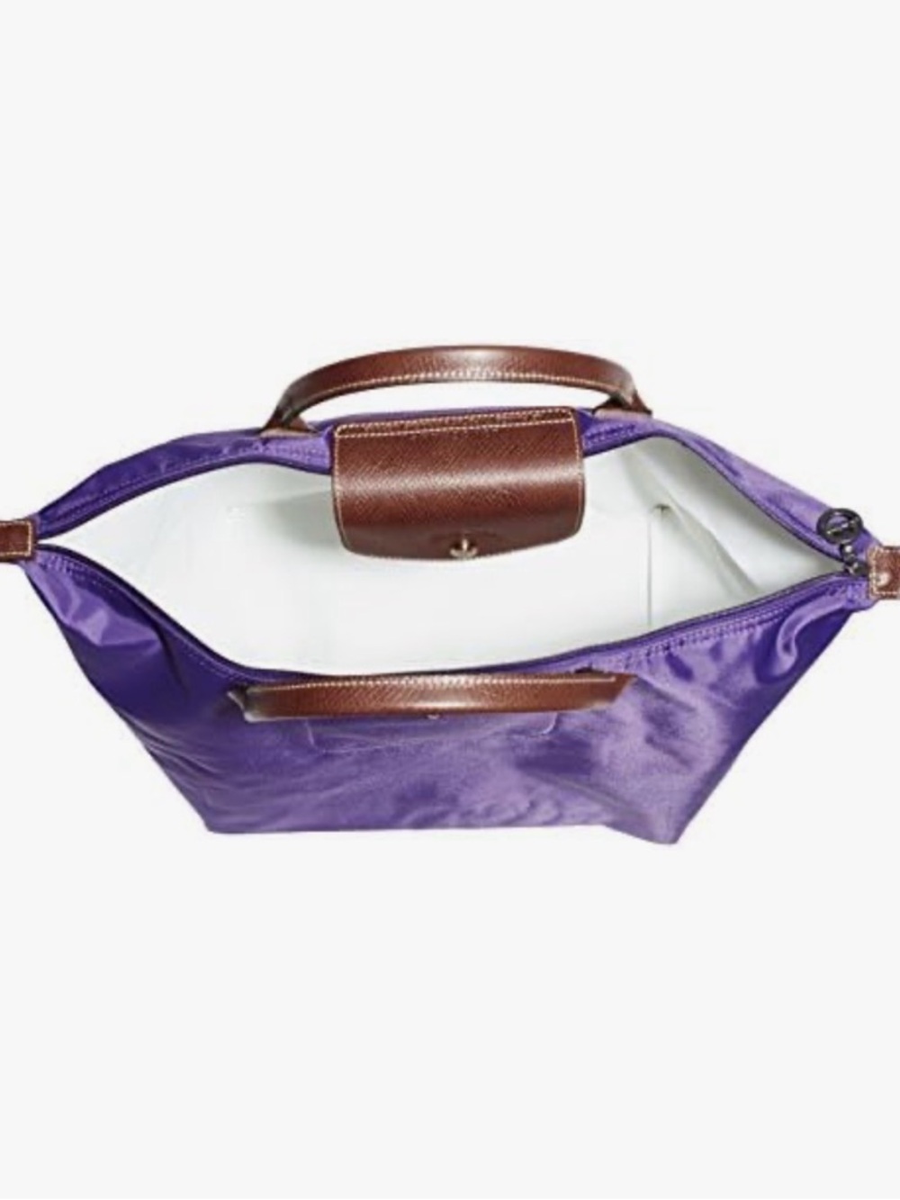 Longchamp Le Pliage Original Top Handle Bag in purple & brown leather - Picture 5 of 13